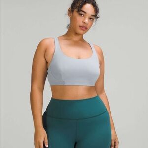 Lululemon wunder train chambray Women Gray Sports Bra yoga Racerback top blue 6